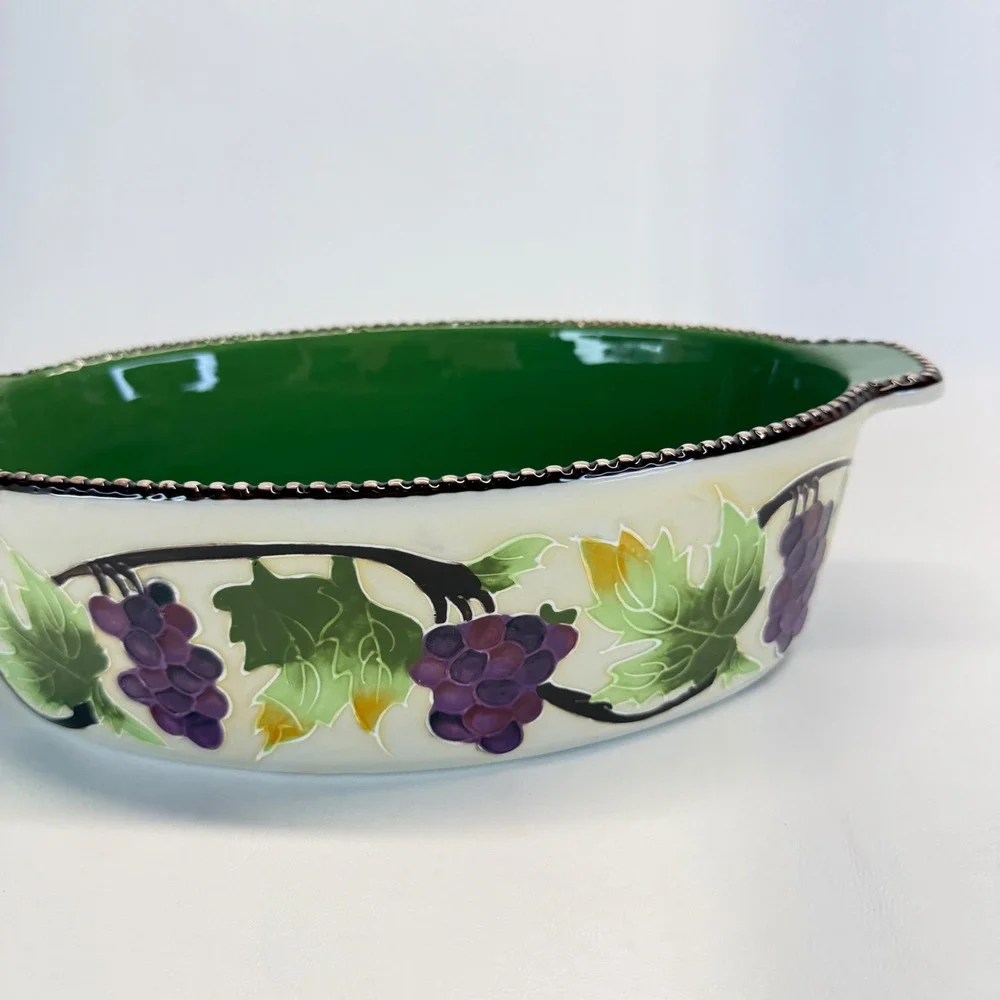 Temp-tations by Tara 3QT Oval Baker Grape Vine Ceramic Dish Lid BS-LX-863359